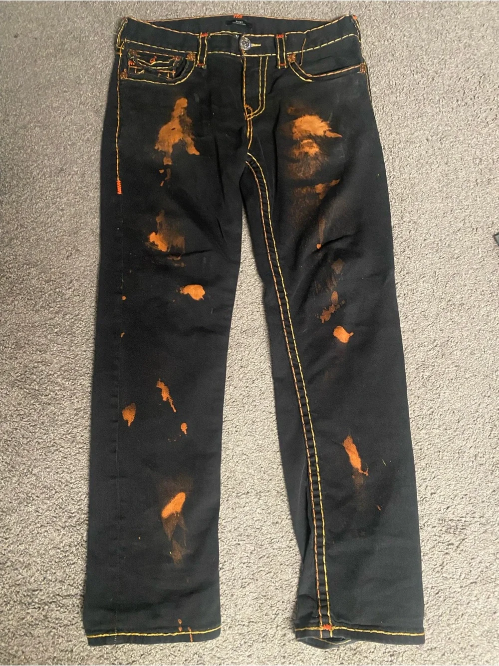 True Religion Men’s Black Jeans with Orange Blob Stitching AND Tigers Size L Men